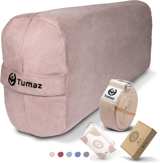 Yoga Bolster Set, Rectangular Yoga Bolster with Washable Cover | Soft bolster for restorative yoga, meditation and stretching. Includes 8-ft strap, carry handle and washable cover