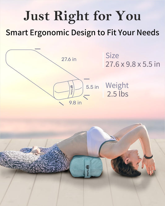 Yoga Bolster Set, Rectangular Yoga Bolster with Washable Cover | Soft bolster for restorative yoga, meditation and stretching. Includes 8-ft strap, carry handle and washable cover