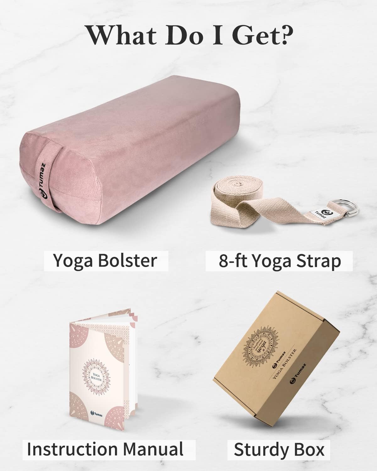 Yoga Bolster Set, Rectangular Yoga Bolster with Washable Cover | Soft bolster for restorative yoga, meditation and stretching. Includes 8-ft strap, carry handle and washable cover