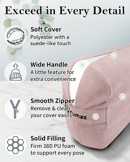 Yoga Bolster Set, Rectangular Yoga Bolster with Washable Cover | Soft bolster for restorative yoga, meditation and stretching. Includes 8-ft strap, carry handle and washable cover