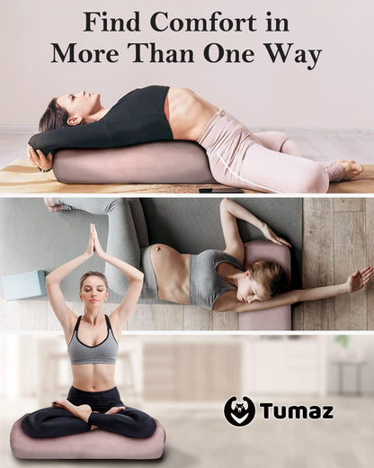 Yoga Bolster Set, Rectangular Yoga Bolster with Washable Cover | Soft bolster for restorative yoga, meditation and stretching. Includes 8-ft strap, carry handle and washable cover