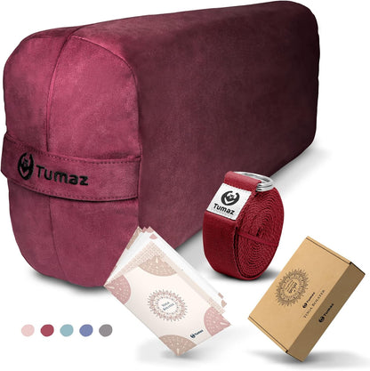 Yoga Bolster Set, Rectangular Yoga Bolster with Washable Cover | Soft bolster for restorative yoga, meditation and stretching. Includes 8-ft strap, carry handle and washable cover