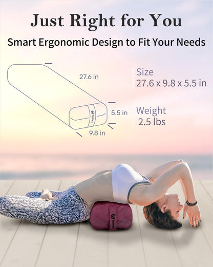 Yoga Bolster Set, Rectangular Yoga Bolster with Washable Cover | Soft bolster for restorative yoga, meditation and stretching. Includes 8-ft strap, carry handle and washable cover