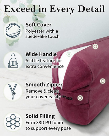 Yoga Bolster Set, Rectangular Yoga Bolster with Washable Cover | Soft bolster for restorative yoga, meditation and stretching. Includes 8-ft strap, carry handle and washable cover