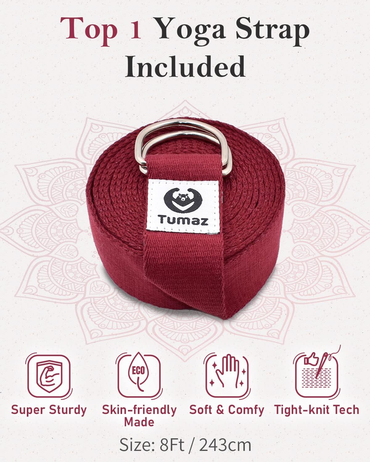Yoga Bolster Set, Rectangular Yoga Bolster with Washable Cover | Soft bolster for restorative yoga, meditation and stretching. Includes 8-ft strap, carry handle and washable cover