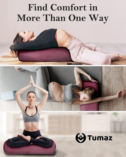 Yoga Bolster Set, Rectangular Yoga Bolster with Washable Cover | Soft bolster for restorative yoga, meditation and stretching. Includes 8-ft strap, carry handle and washable cover