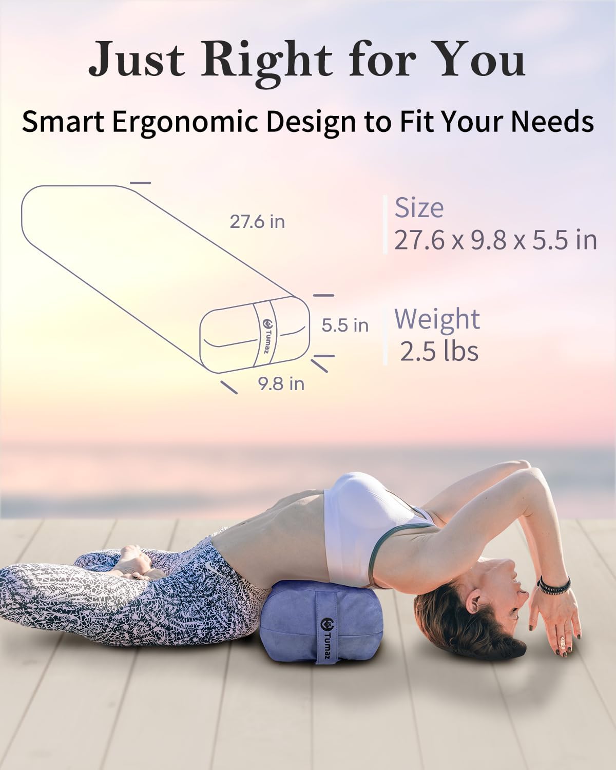 Yoga Bolster Set, Rectangular Yoga Bolster with Washable Cover | Soft bolster for restorative yoga, meditation and stretching. Includes 8-ft strap, carry handle and washable cover