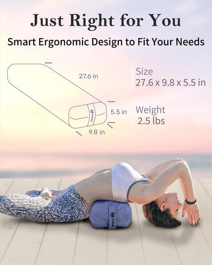 Yoga Bolster Set, Rectangular Yoga Bolster with Washable Cover | Soft bolster for restorative yoga, meditation and stretching. Includes 8-ft strap, carry handle and washable cover