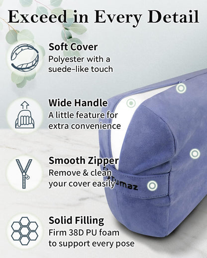 Yoga Bolster Set, Rectangular Yoga Bolster with Washable Cover | Soft bolster for restorative yoga, meditation and stretching. Includes 8-ft strap, carry handle and washable cover
