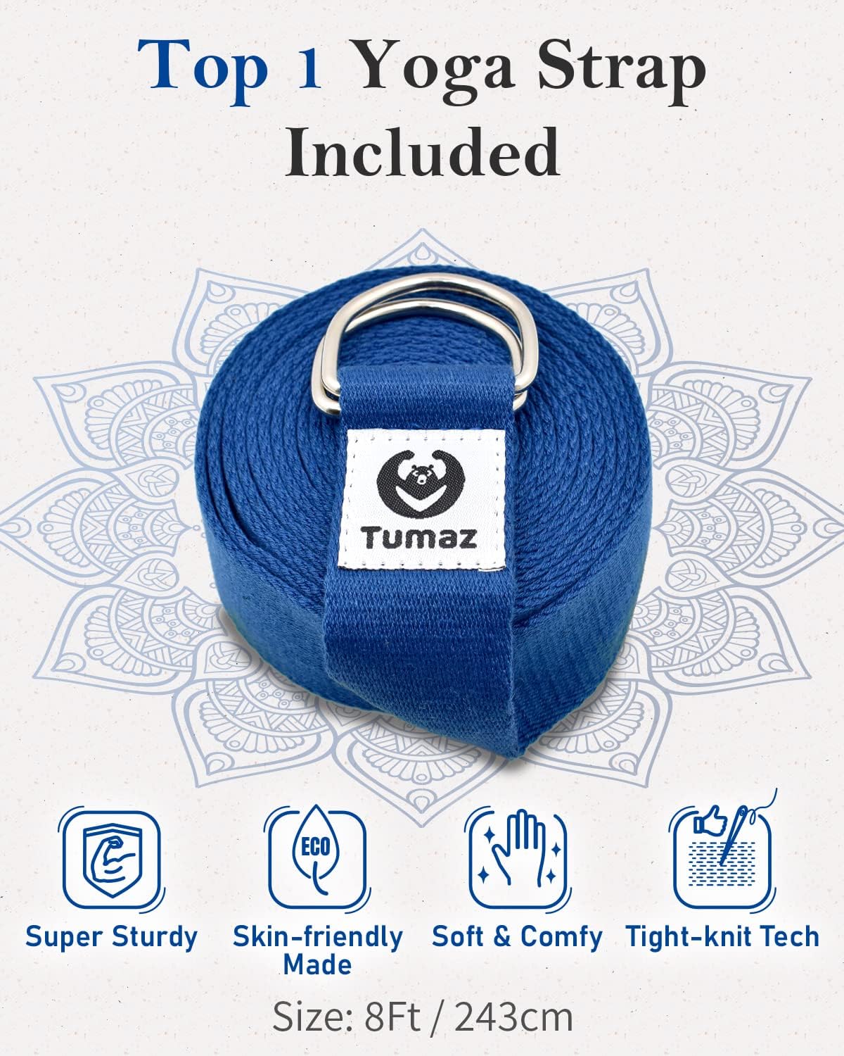 Yoga Bolster Set, Rectangular Yoga Bolster with Washable Cover | Soft bolster for restorative yoga, meditation and stretching. Includes 8-ft strap, carry handle and washable cover