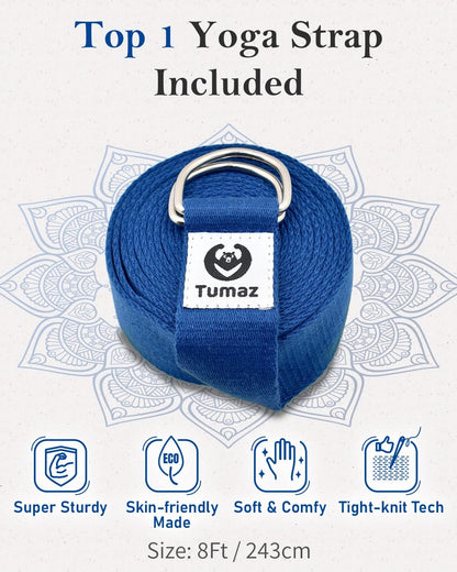 Yoga Bolster Set, Rectangular Yoga Bolster with Washable Cover | Soft bolster for restorative yoga, meditation and stretching. Includes 8-ft strap, carry handle and washable cover