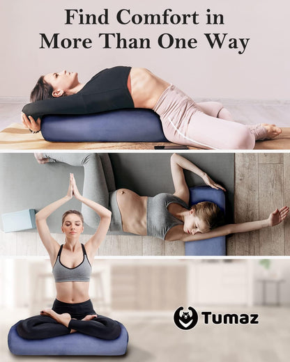 Yoga Bolster Set, Rectangular Yoga Bolster with Washable Cover | Soft bolster for restorative yoga, meditation and stretching. Includes 8-ft strap, carry handle and washable cover