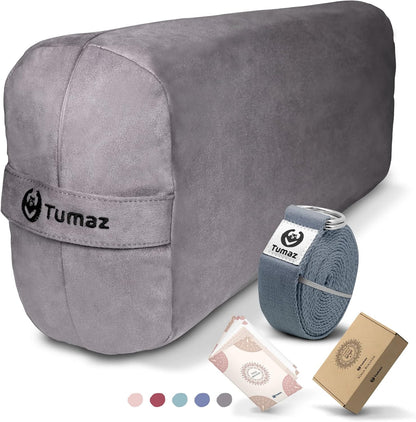 Yoga Bolster Set, Rectangular Yoga Bolster with Washable Cover | Soft bolster for restorative yoga, meditation and stretching. Includes 8-ft strap, carry handle and washable cover
