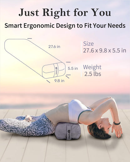 Yoga Bolster Set, Rectangular Yoga Bolster with Washable Cover | Soft bolster for restorative yoga, meditation and stretching. Includes 8-ft strap, carry handle and washable cover