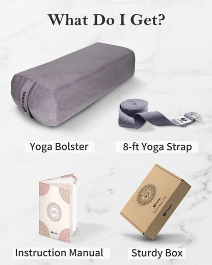 Yoga Bolster Set, Rectangular Yoga Bolster with Washable Cover | Soft bolster for restorative yoga, meditation and stretching. Includes 8-ft strap, carry handle and washable cover
