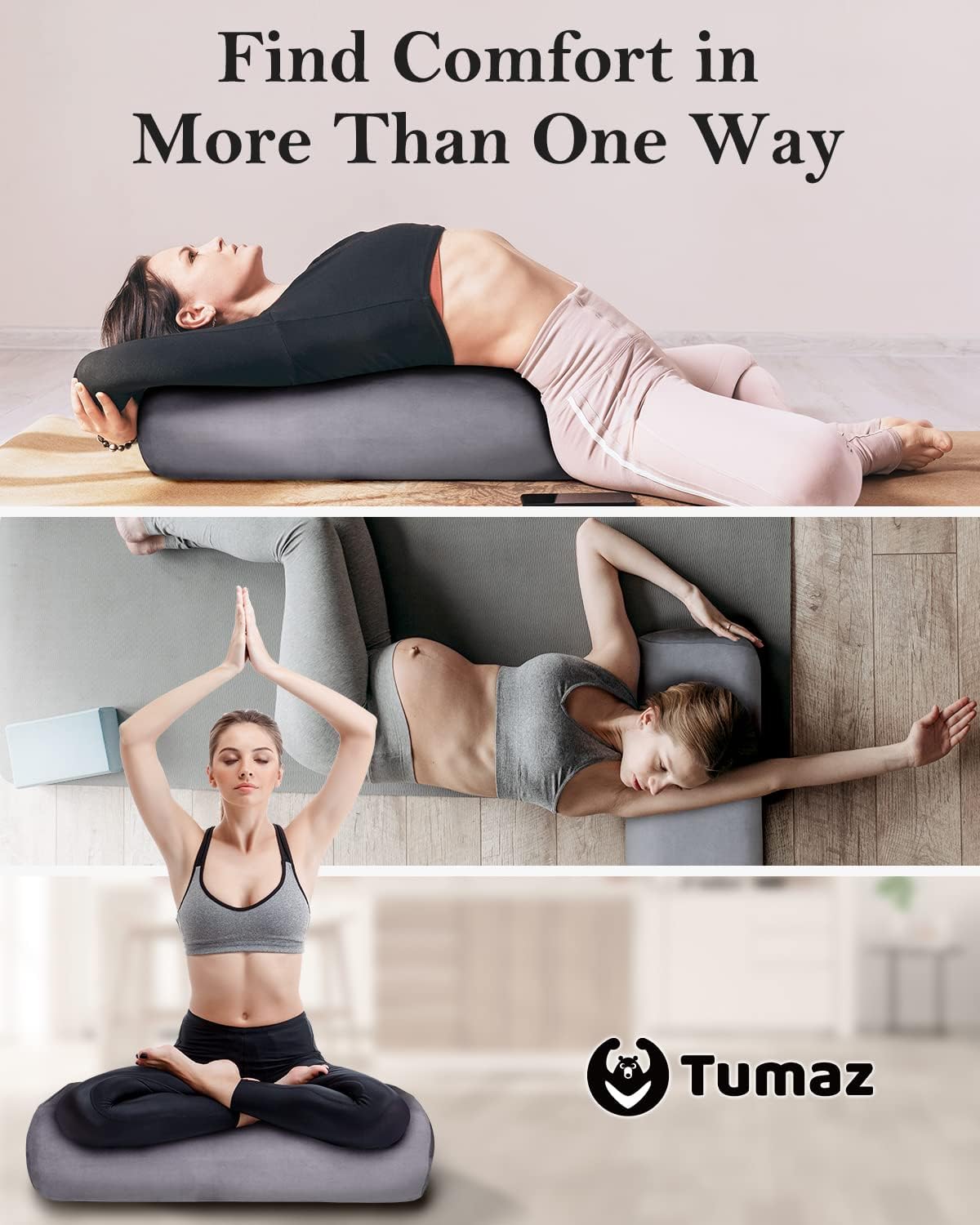 Yoga Bolster Set, Rectangular Yoga Bolster with Washable Cover | Soft bolster for restorative yoga, meditation and stretching. Includes 8-ft strap, carry handle and washable cover