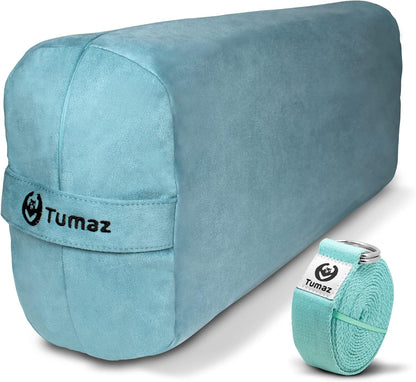 Yoga Bolster Set, Rectangular Yoga Bolster with Washable Cover | Soft bolster for restorative yoga, meditation and stretching. Includes 8-ft strap, carry handle and washable cover
