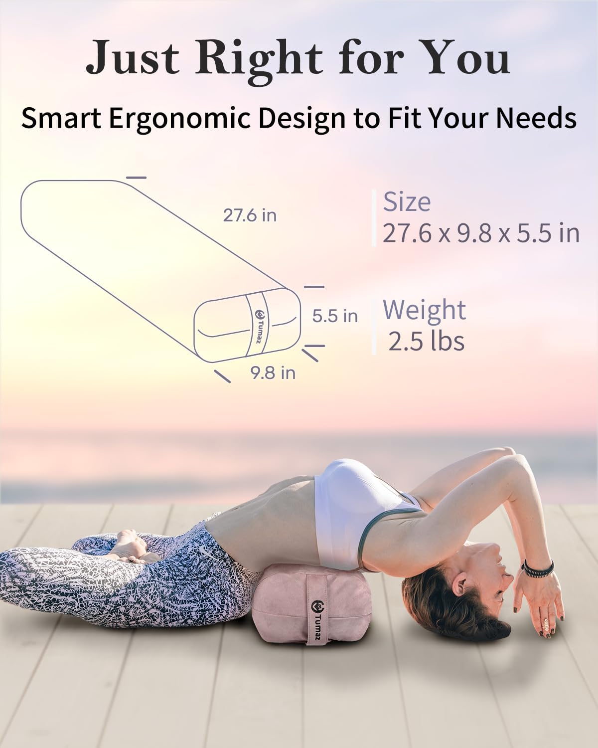Yoga Bolster Set, Rectangular Yoga Bolster with Washable Cover | Soft bolster for restorative yoga, meditation and stretching. Includes 8-ft strap, carry handle and washable cover