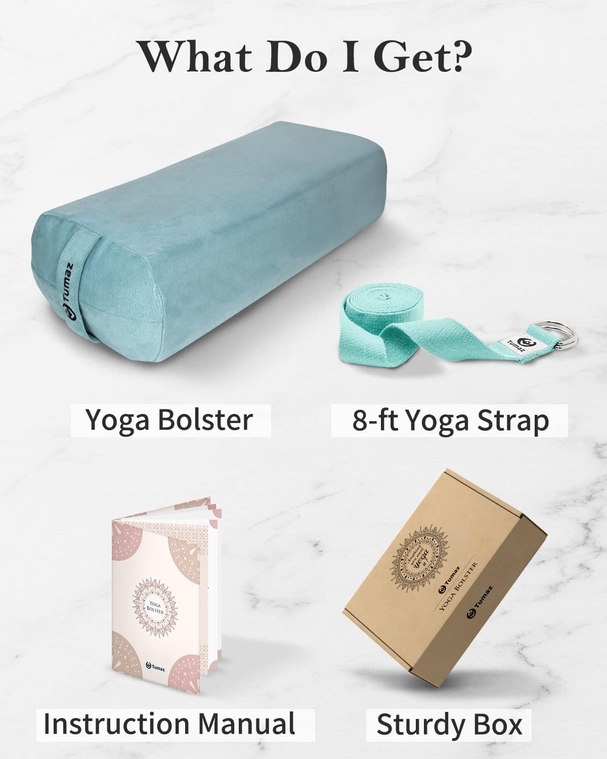 Yoga Bolster Set, Rectangular Yoga Bolster with Washable Cover | Soft bolster for restorative yoga, meditation and stretching. Includes 8-ft strap, carry handle and washable cover