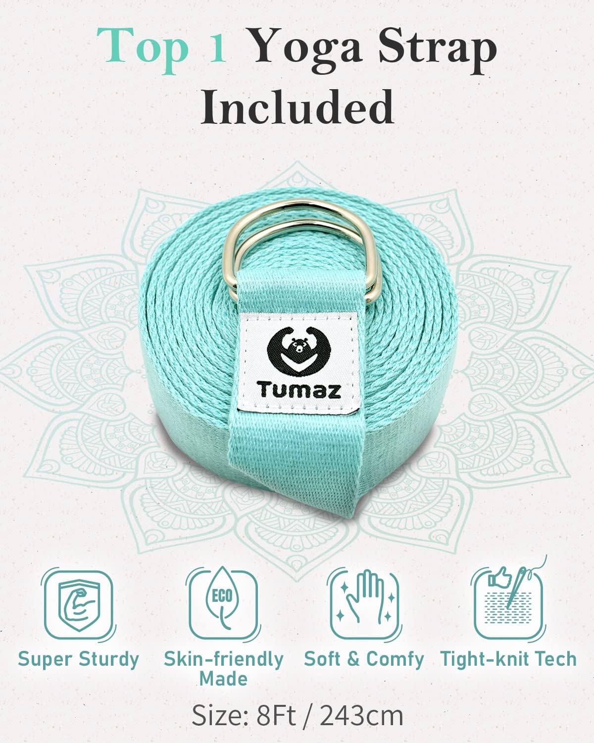 Yoga Bolster Set, Rectangular Yoga Bolster with Washable Cover | Soft bolster for restorative yoga, meditation and stretching. Includes 8-ft strap, carry handle and washable cover