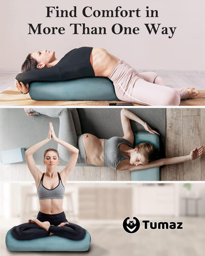 Yoga Bolster Set, Rectangular Yoga Bolster with Washable Cover | Soft bolster for restorative yoga, meditation and stretching. Includes 8-ft strap, carry handle and washable cover