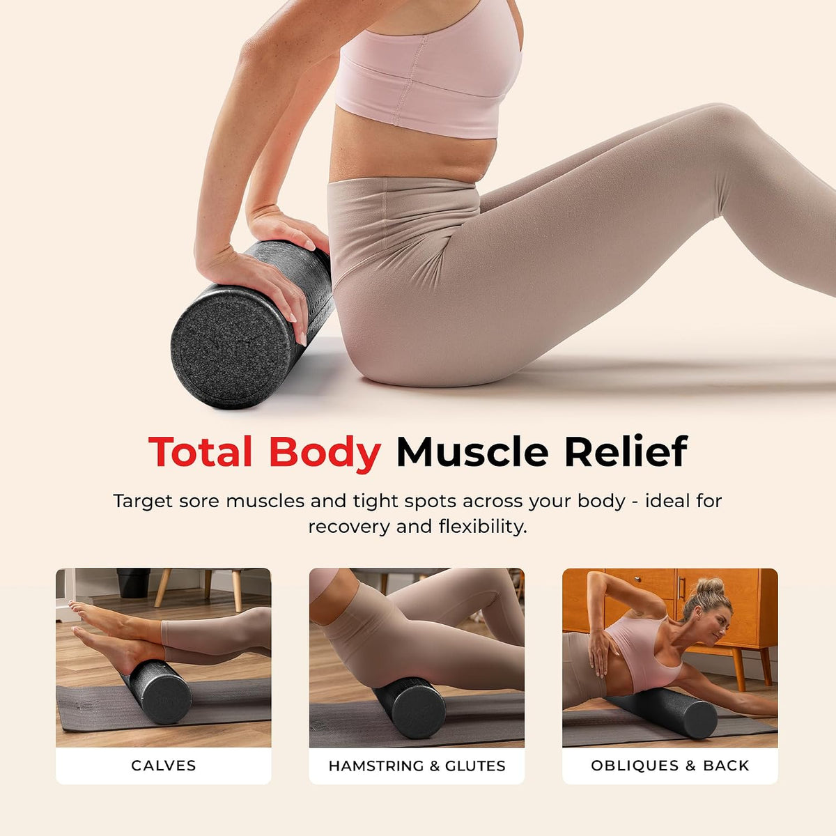 36" Pink High-Density Yoga Foam Roller | Muscle Relief, Physical Therapy, Post-Workout Recovery, Improved Flexibility, Home, Gym, Rehab Use, Full-Body Use