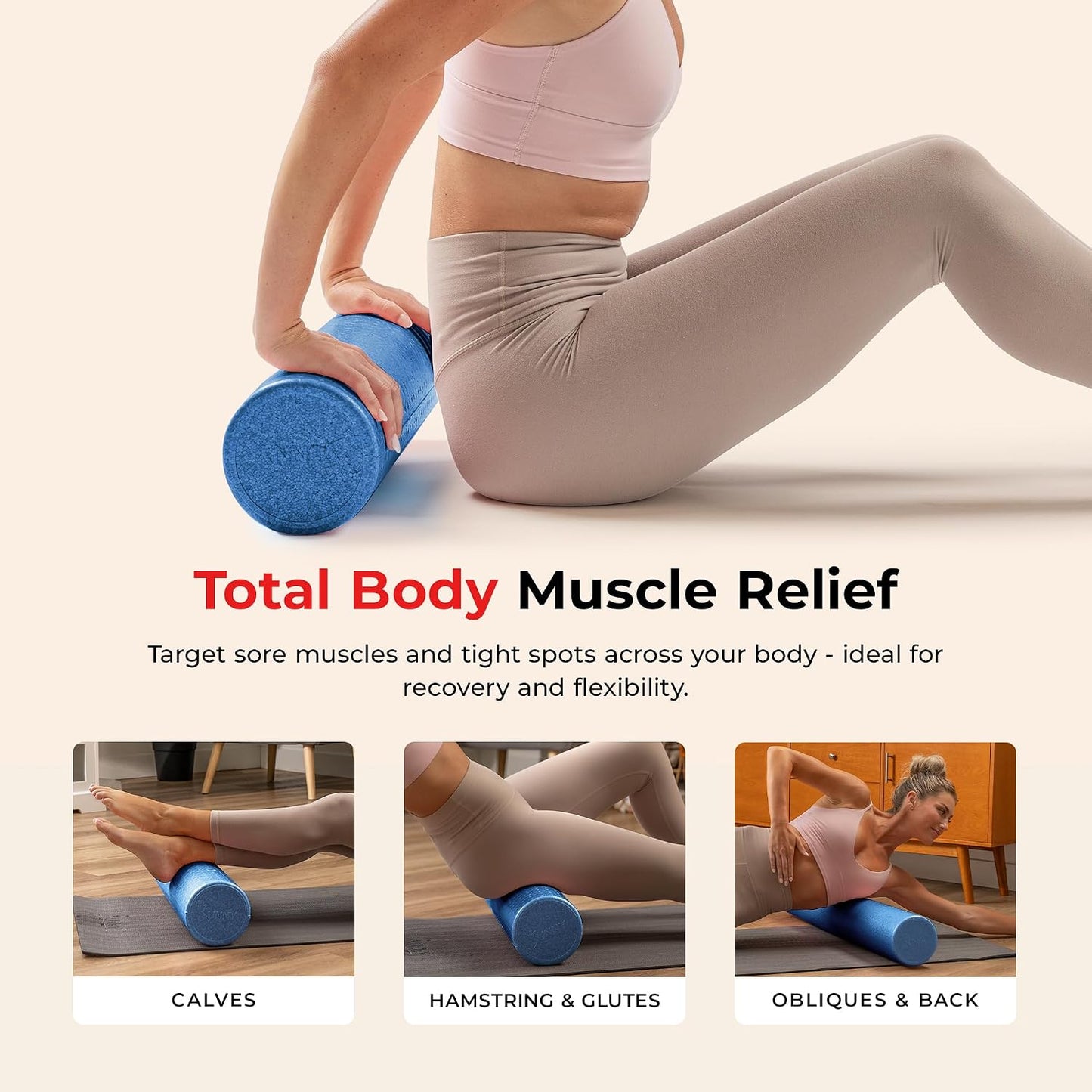 36" Pink High-Density Yoga Foam Roller | Muscle Relief, Physical Therapy, Post-Workout Recovery, Improved Flexibility, Home, Gym, Rehab Use, Full-Body Use