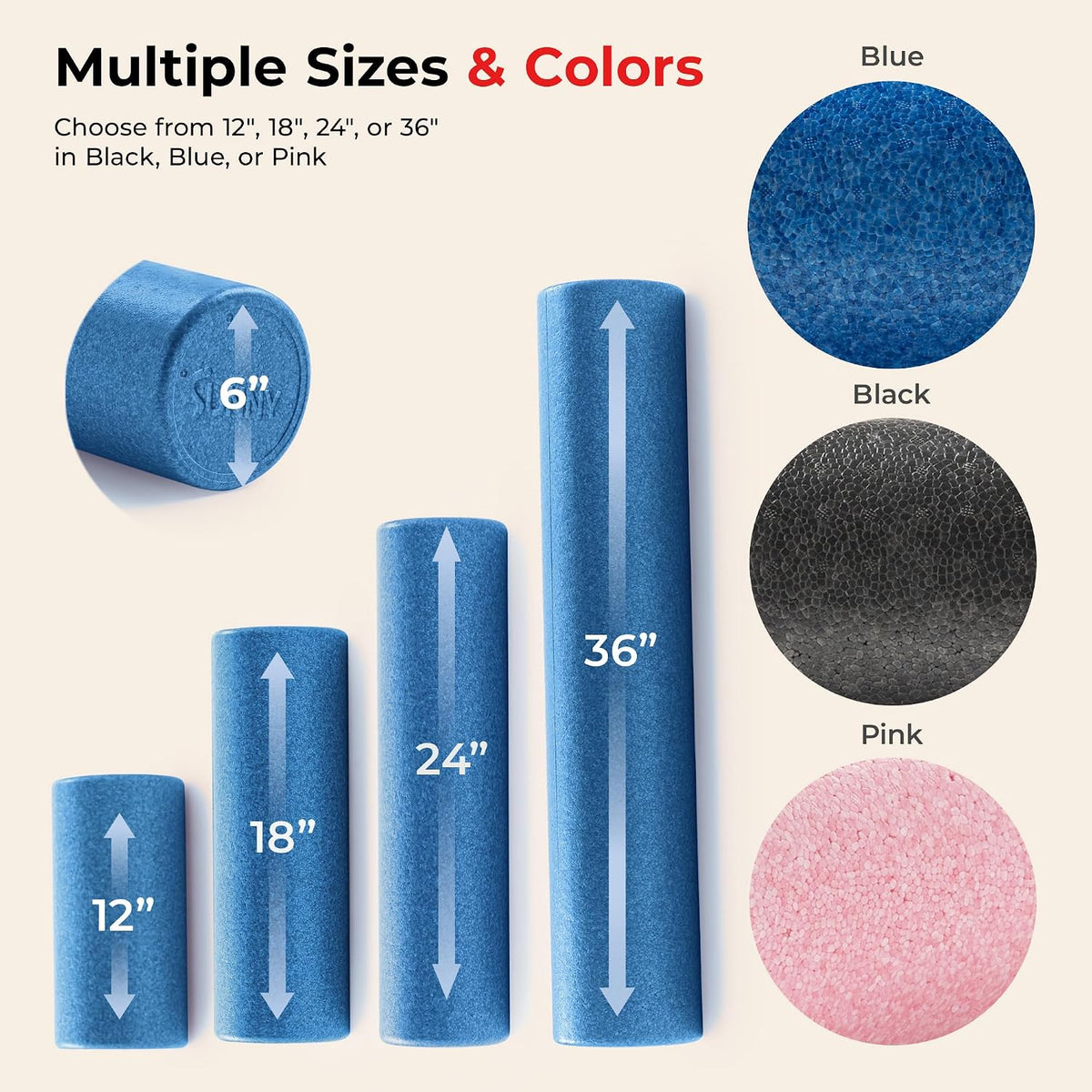 36" Pink High-Density Yoga Foam Roller | Muscle Relief, Physical Therapy, Post-Workout Recovery, Improved Flexibility, Home, Gym, Rehab Use, Full-Body Use