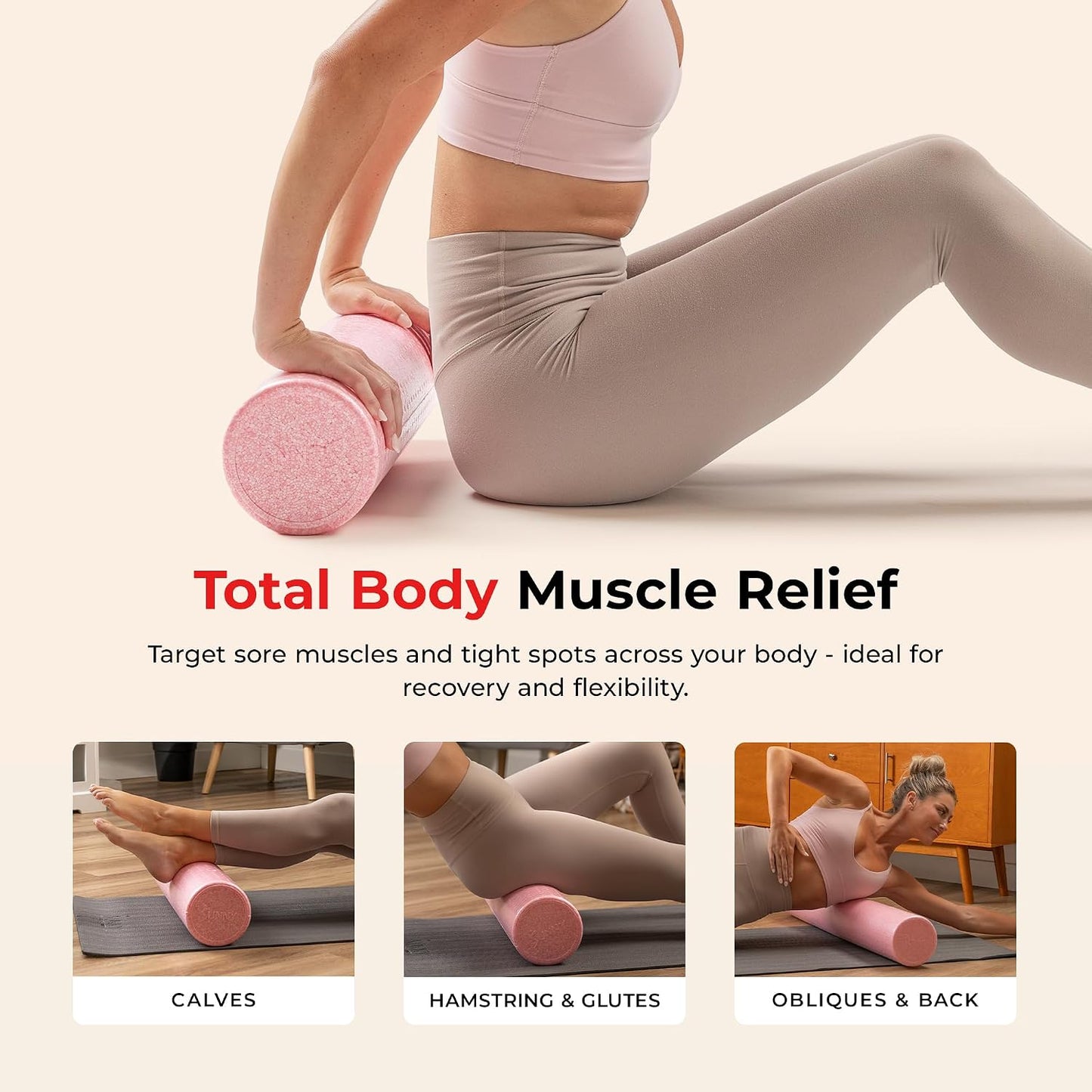 36" Pink High-Density Yoga Foam Roller | Muscle Relief, Physical Therapy, Post-Workout Recovery, Improved Flexibility, Home, Gym, Rehab Use, Full-Body Use