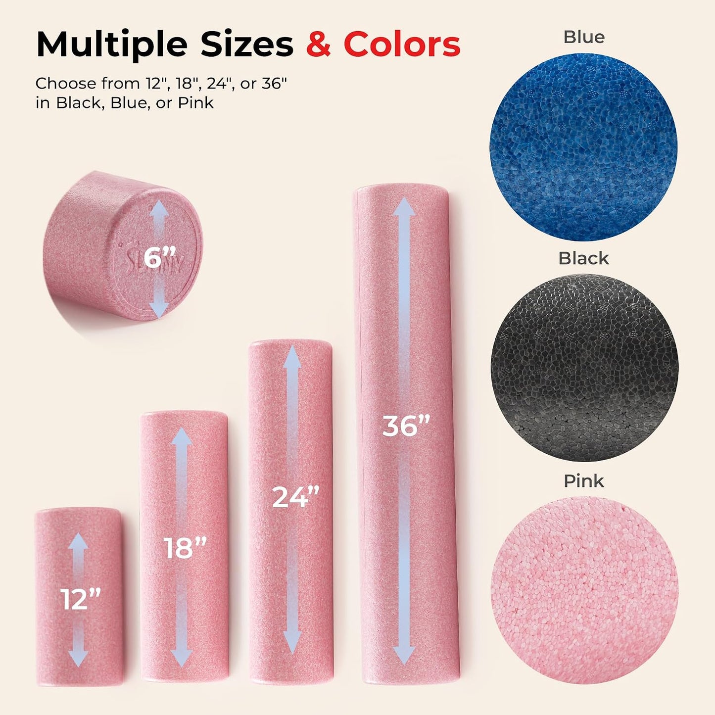 36" Pink High-Density Yoga Foam Roller | Muscle Relief, Physical Therapy, Post-Workout Recovery, Improved Flexibility, Home, Gym, Rehab Use, Full-Body Use