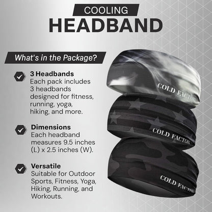 COLD FACTOR Cooling Headband for Women and Men – UPF 50+ Advanced Evaporative Comfort, Instant Cooling Sweatband for Outdoor Sports, Fitness, Yoga, Hiking, Running, and Workout