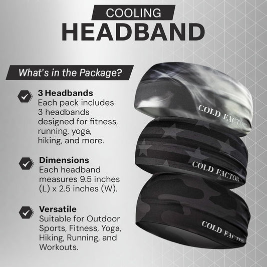 COLD FACTOR Cooling Headband for Women and Men – UPF 50+ Advanced Evaporative Comfort, Instant Cooling Sweatband for Outdoor Sports, Fitness, Yoga, Hiking, Running, and Workout