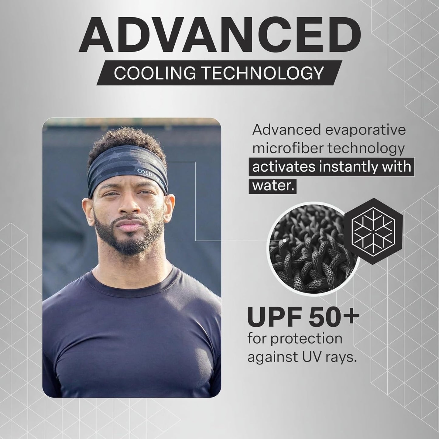 COLD FACTOR Cooling Headband for Women and Men – UPF 50+ Advanced Evaporative Comfort, Instant Cooling Sweatband for Outdoor Sports, Fitness, Yoga, Hiking, Running, and Workout