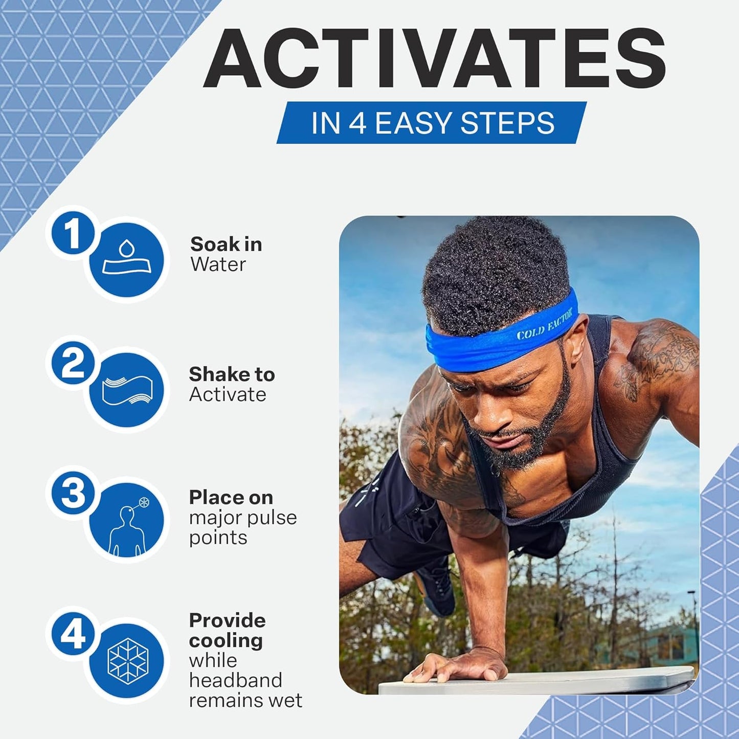 COLD FACTOR Cooling Headband for Women and Men – UPF 50+ Advanced Evaporative Comfort, Instant Cooling Sweatband for Outdoor Sports, Fitness, Yoga, Hiking, Running, and Workout