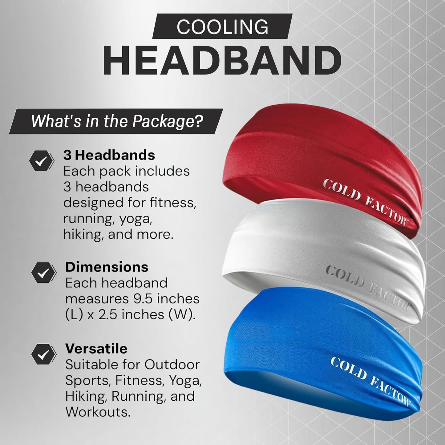 COLD FACTOR Cooling Headband for Women and Men – UPF 50+ Advanced Evaporative Comfort, Instant Cooling Sweatband for Outdoor Sports, Fitness, Yoga, Hiking, Running, and Workout