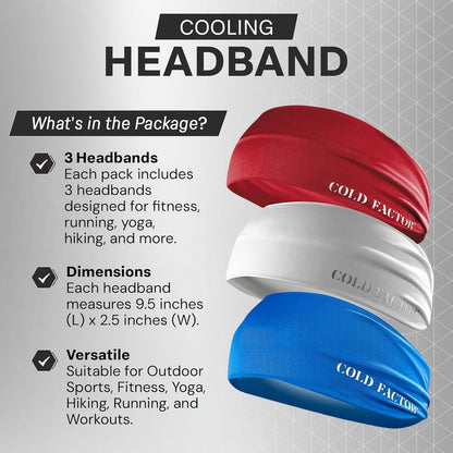 COLD FACTOR Cooling Headband for Women and Men – UPF 50+ Advanced Evaporative Comfort, Instant Cooling Sweatband for Outdoor Sports, Fitness, Yoga, Hiking, Running, and Workout