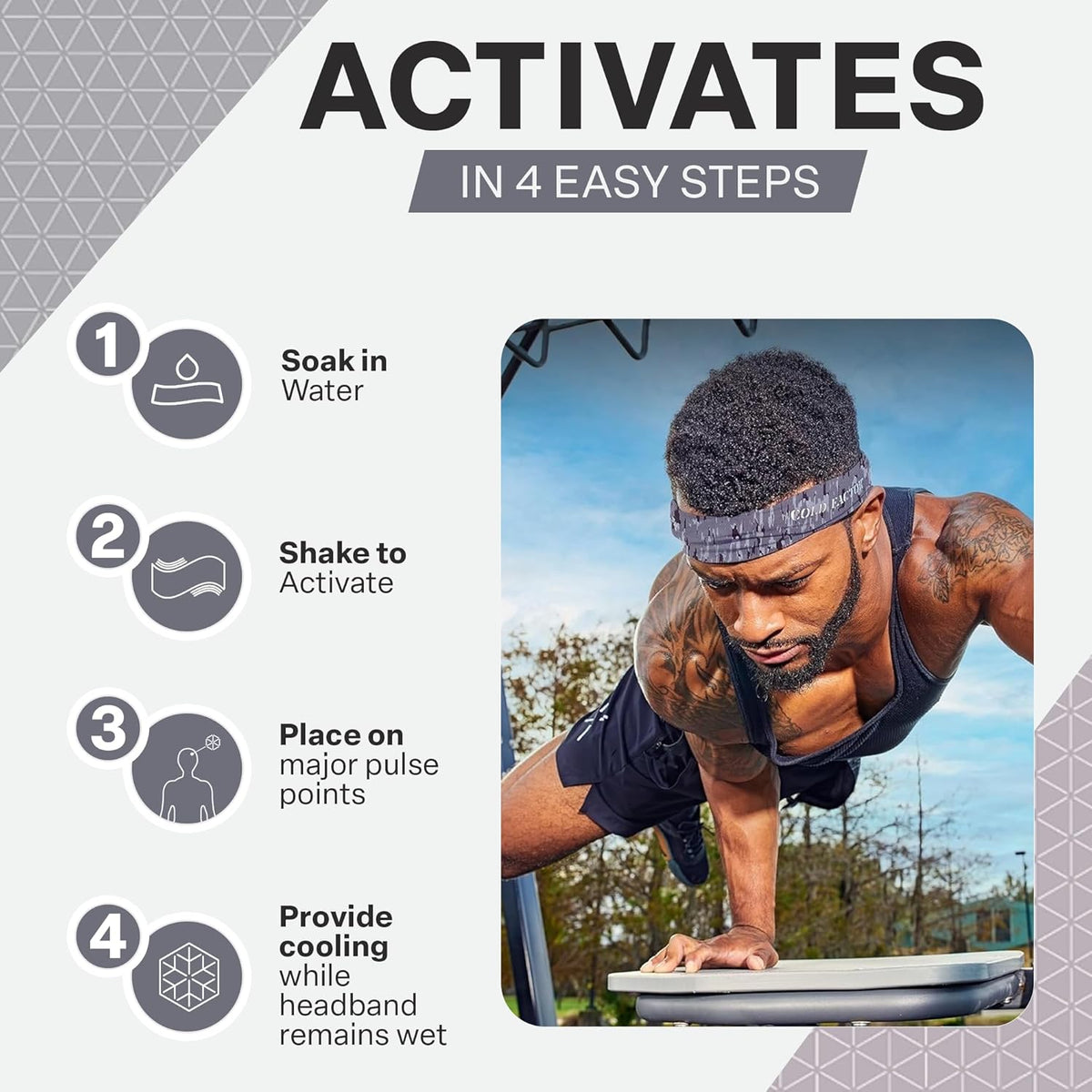 COLD FACTOR Cooling Headband for Women and Men – UPF 50+ Advanced Evaporative Comfort, Instant Cooling Sweatband for Outdoor Sports, Fitness, Yoga, Hiking, Running, and Workout