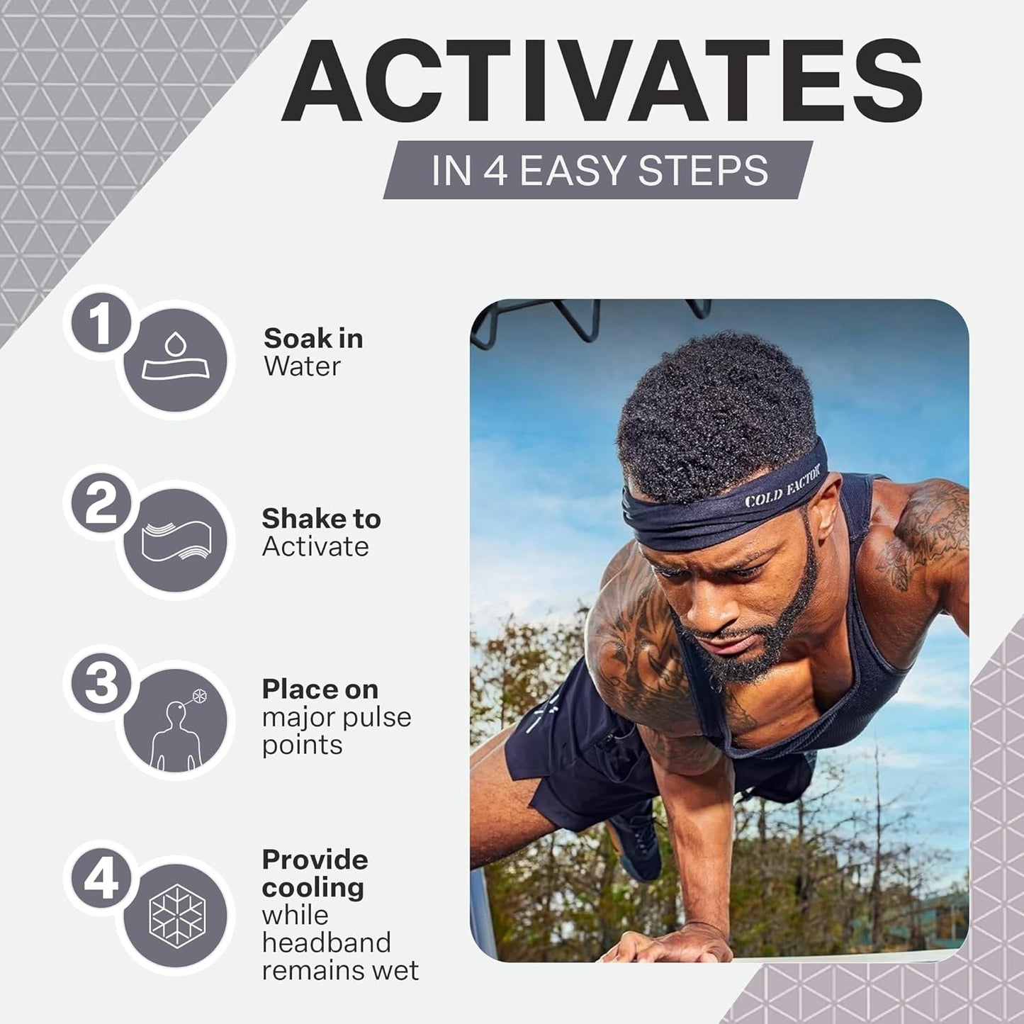 COLD FACTOR Cooling Headband for Women and Men – UPF 50+ Advanced Evaporative Comfort, Instant Cooling Sweatband for Outdoor Sports, Fitness, Yoga, Hiking, Running, and Workout