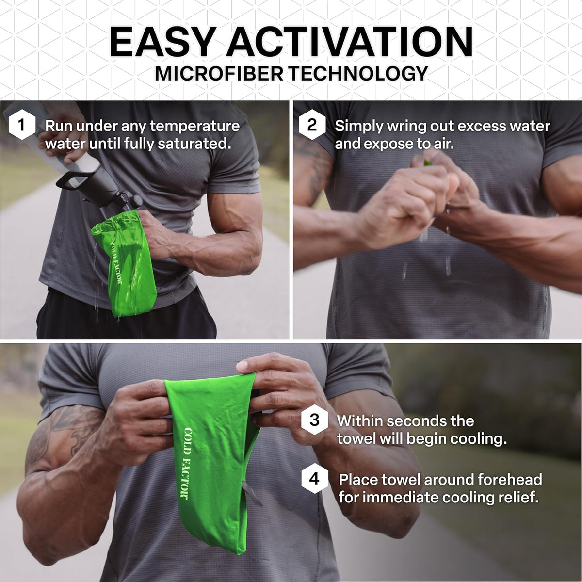 COLD FACTOR Cooling Headband for Women and Men – UPF 50+ Advanced Evaporative Comfort, Instant Cooling Sweatband for Outdoor Sports, Fitness, Yoga, Hiking, Running, and Workout