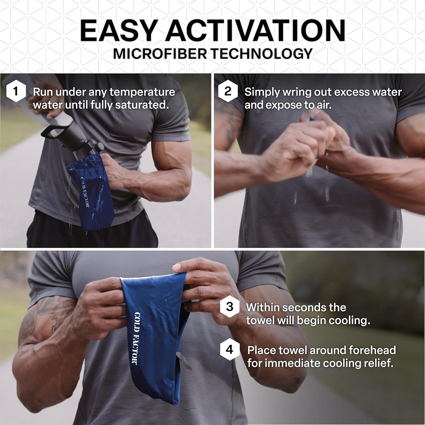 COLD FACTOR Cooling Headband for Women and Men – UPF 50+ Advanced Evaporative Comfort, Instant Cooling Sweatband for Outdoor Sports, Fitness, Yoga, Hiking, Running, and Workout