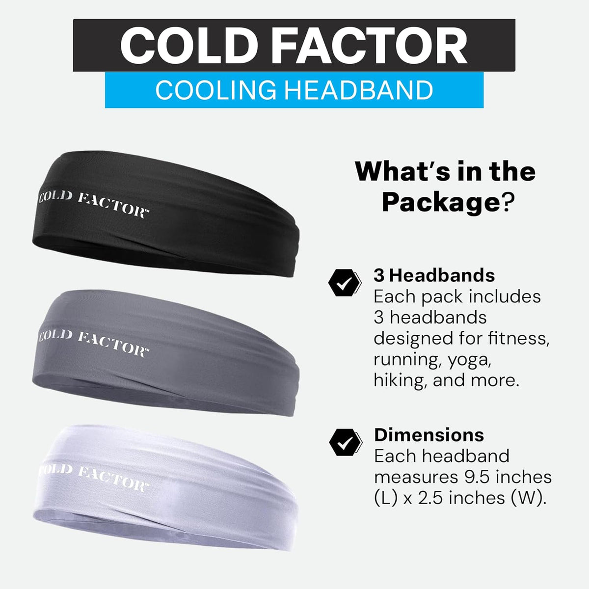COLD FACTOR Cooling Headband for Women and Men – UPF 50+ Advanced Evaporative Comfort, Instant Cooling Sweatband for Outdoor Sports, Fitness, Yoga, Hiking, Running, and Workout
