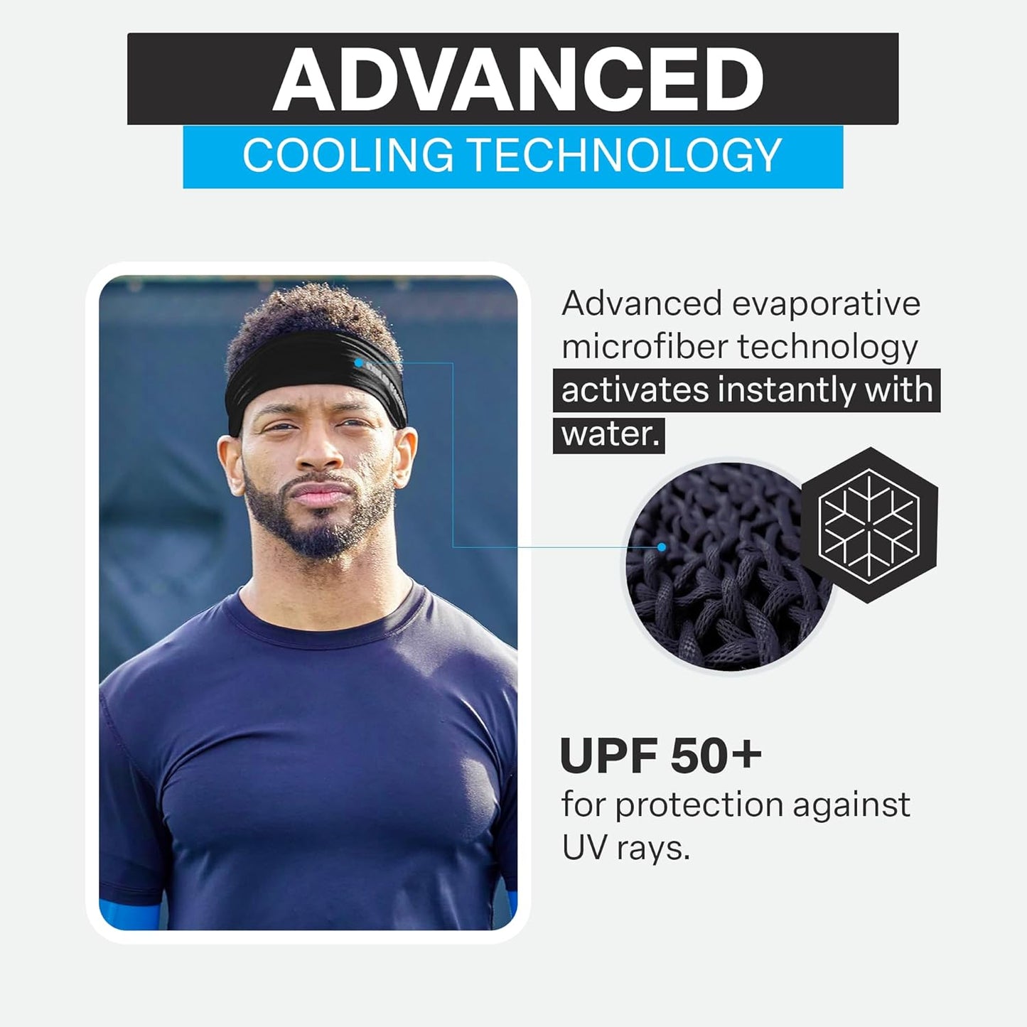 COLD FACTOR Cooling Headband for Women and Men – UPF 50+ Advanced Evaporative Comfort, Instant Cooling Sweatband for Outdoor Sports, Fitness, Yoga, Hiking, Running, and Workout