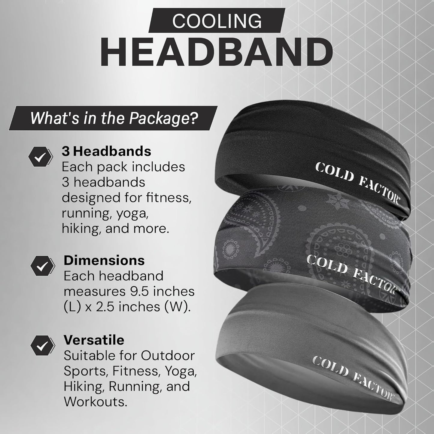 COLD FACTOR Cooling Headband for Women and Men – UPF 50+ Advanced Evaporative Comfort, Instant Cooling Sweatband for Outdoor Sports, Fitness, Yoga, Hiking, Running, and Workout