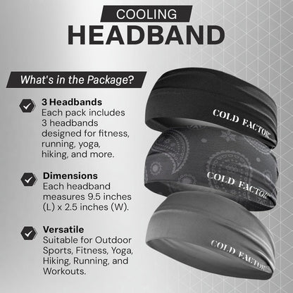COLD FACTOR Cooling Headband for Women and Men – UPF 50+ Advanced Evaporative Comfort, Instant Cooling Sweatband for Outdoor Sports, Fitness, Yoga, Hiking, Running, and Workout