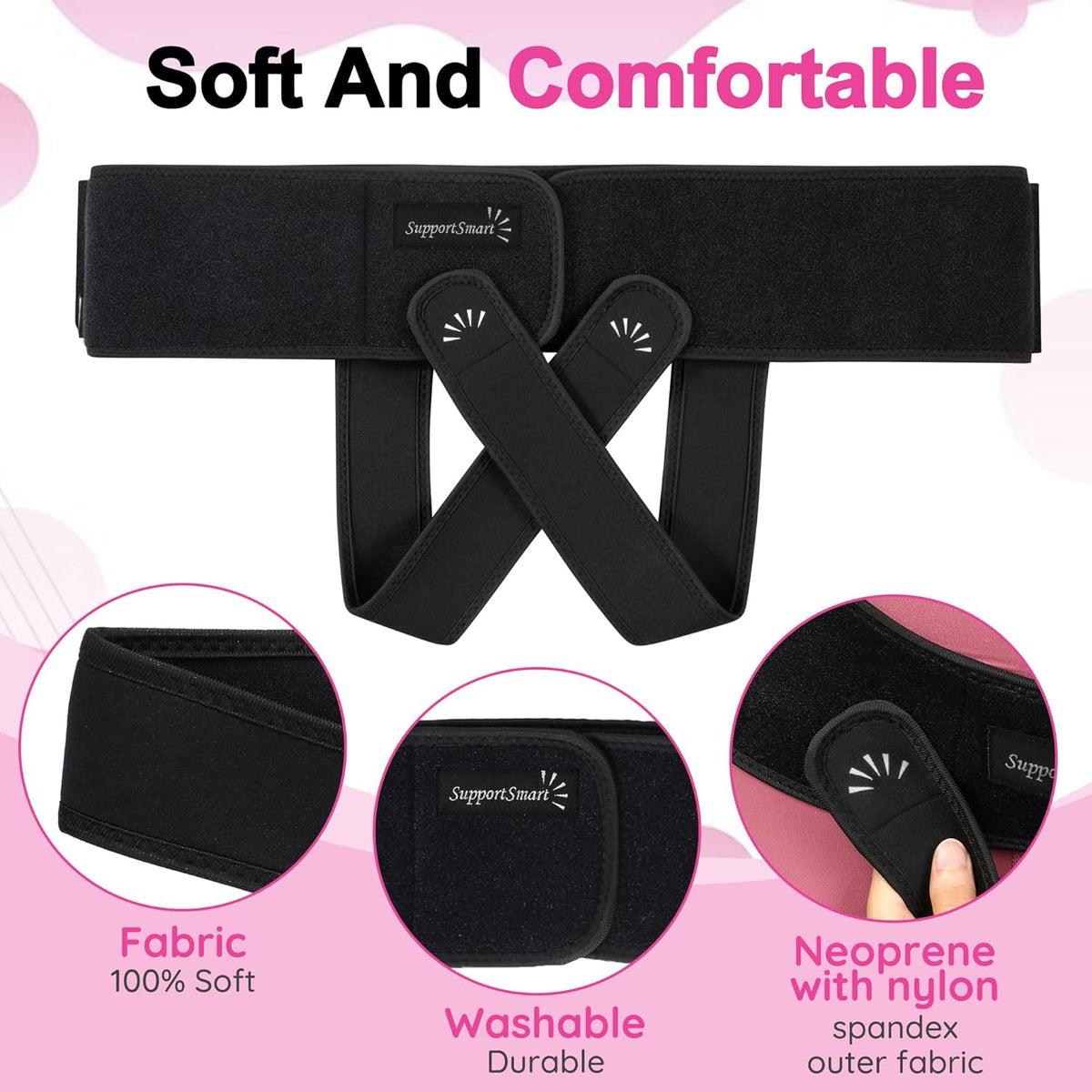 V3 Smart Maternity Belt 4 in 1 - Adjustable Pregnancy, Pelvic, Hip & Vulva Support Belt, Comfortable Belly Band for Prenatal & Postpartum Relief, Soft & Breathable Fabric - Black