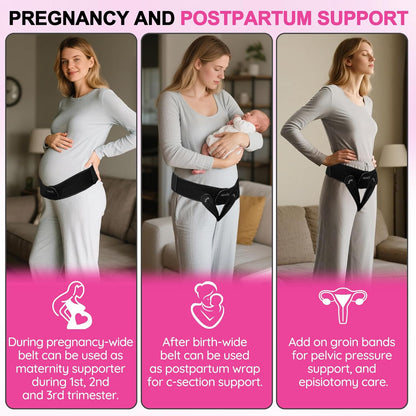 V3 Smart Maternity Belt 4 in 1 - Adjustable Pregnancy, Pelvic, Hip & Vulva Support Belt, Comfortable Belly Band for Prenatal & Postpartum Relief, Soft & Breathable Fabric - Black