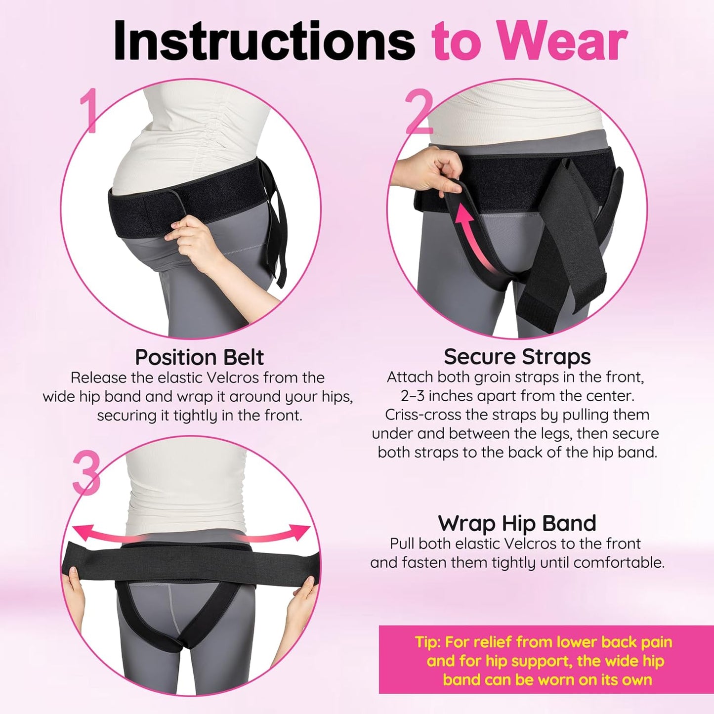V3 Smart Maternity Belt 4 in 1 - Adjustable Pregnancy, Pelvic, Hip & Vulva Support Belt, Comfortable Belly Band for Prenatal & Postpartum Relief, Soft & Breathable Fabric - Black