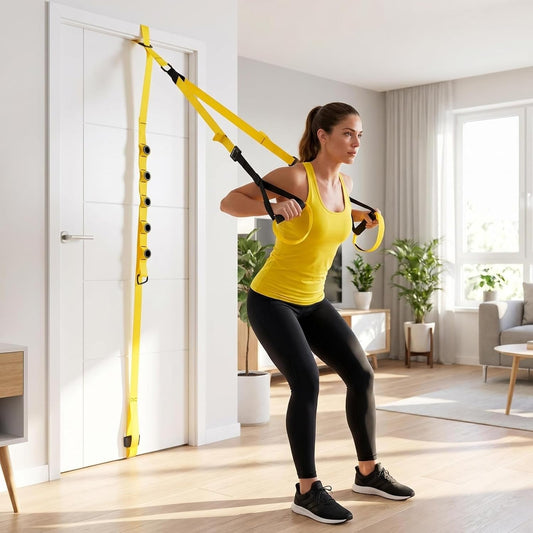 Home Suspension Straps Training Kit | Adjustable Extension Door Anchor, Carry Bag and 2pcs Bands-Strength Training Equipment for Full Body Bodyweight Workouts
