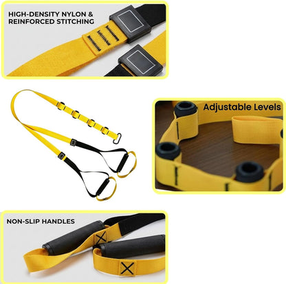 Home Suspension Straps Training Kit | Adjustable Extension Door Anchor, Carry Bag and 2pcs Bands-Strength Training Equipment for Full Body Bodyweight Workouts