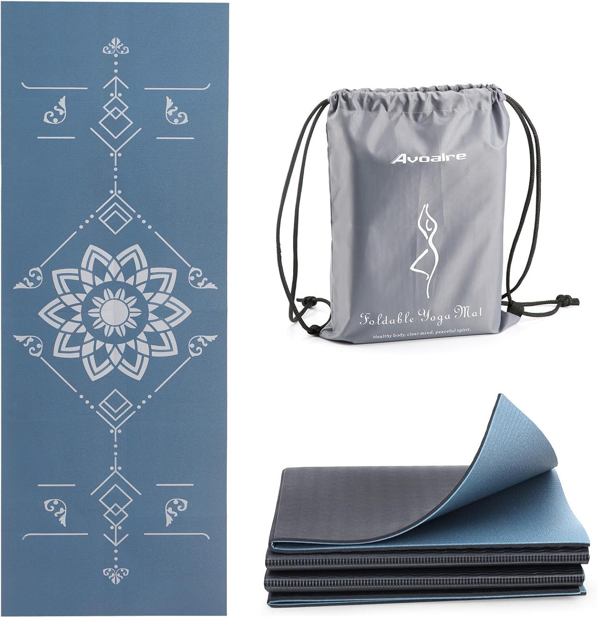 Folding Yoga Mat, Eco-Friendly PVC Travel Yoga Mat Packable, Double Sided Non-Slip Printed Yoga Mats with Bag for Home Workout Gym Exercise Fitness Pilates Stretching (72" x 24" x 1/5" Thick)